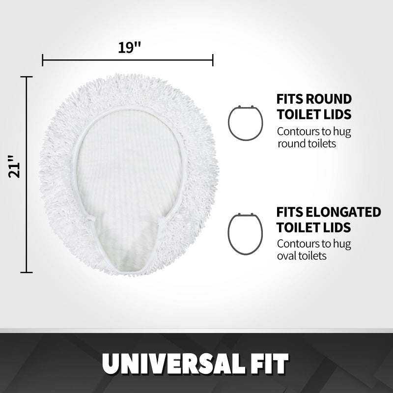 TREETONE Shaggy Chenille Bathroom Toilet Lid Cover  Ultra Soft Plush Seat Covers  Fluffy Absorbent  19x21 Inches  Standard Toilet Lids for Bathroom Machine Wash & Dry  White - Image 2